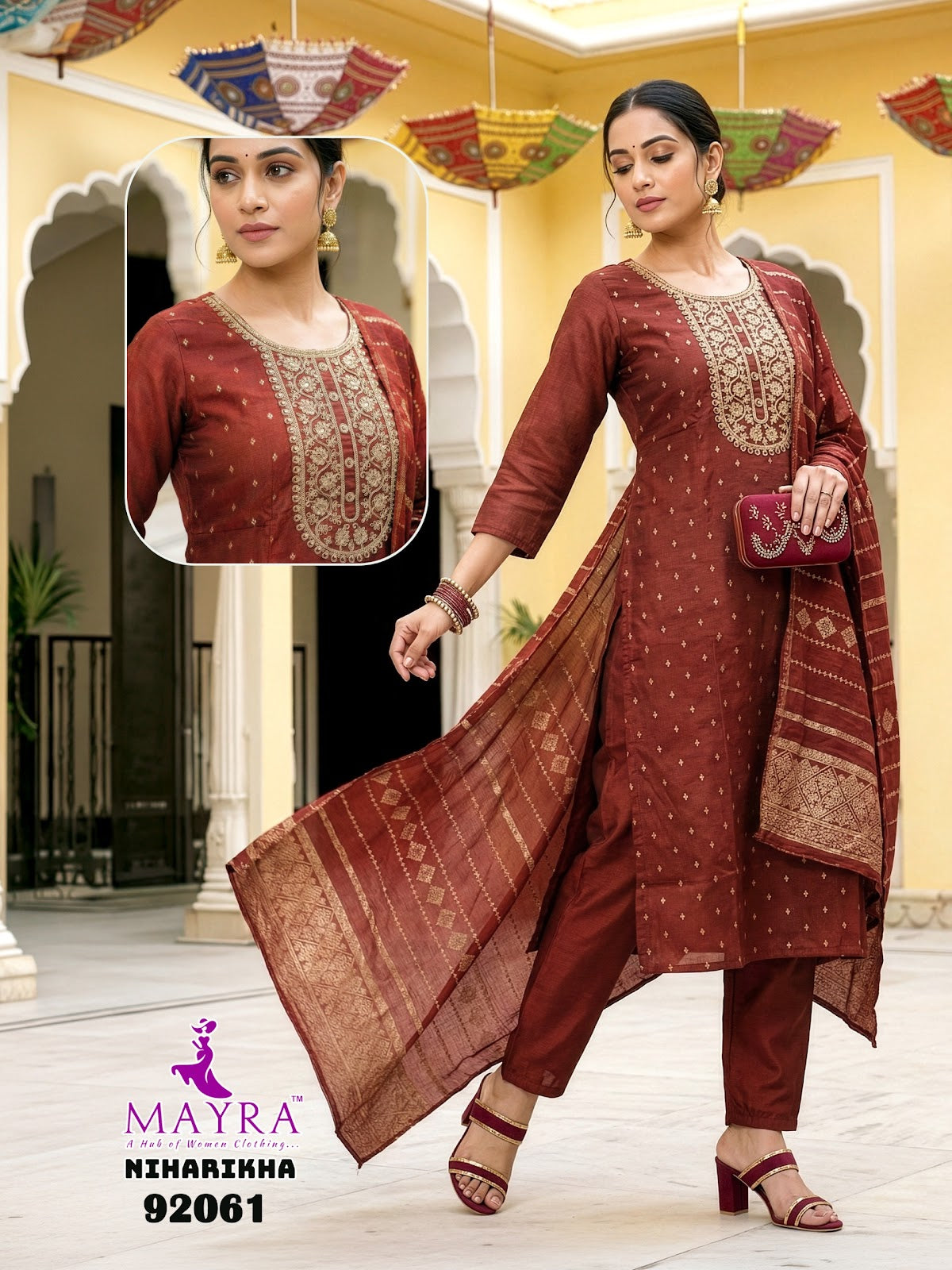 Niharikha Mayra Jacquard Readymade Pant Style Suits Supplier India