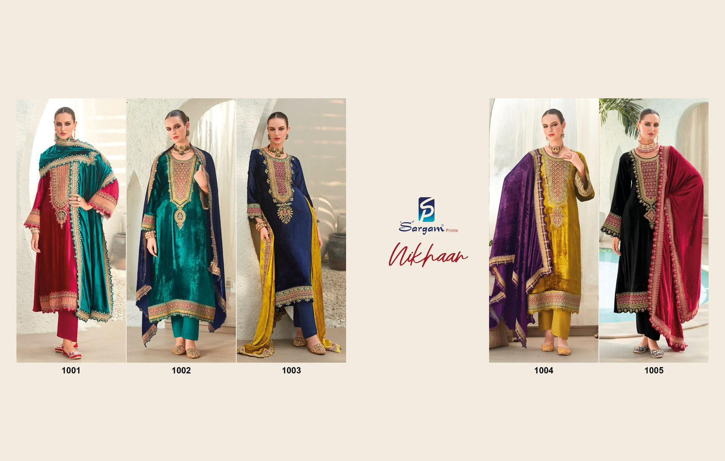 Nikhaar Sargam Prints Pure Viscose Velvet Suits Exporter India