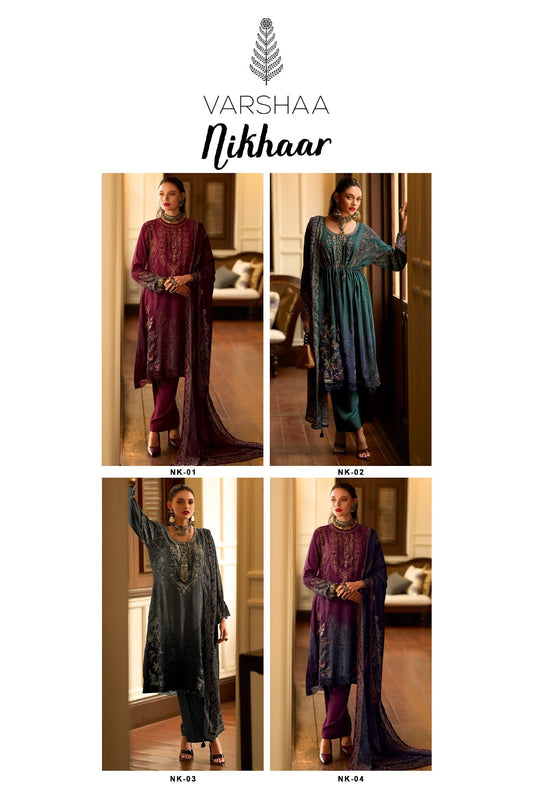 Nikhaar Varshaa Viscose Muslin Pant Style Suits Wholesaler