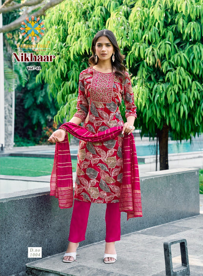 Nikhaar Vol 1 Passion Tree Rayon Readymade Pant Style Suits Exporter Ahmedabad