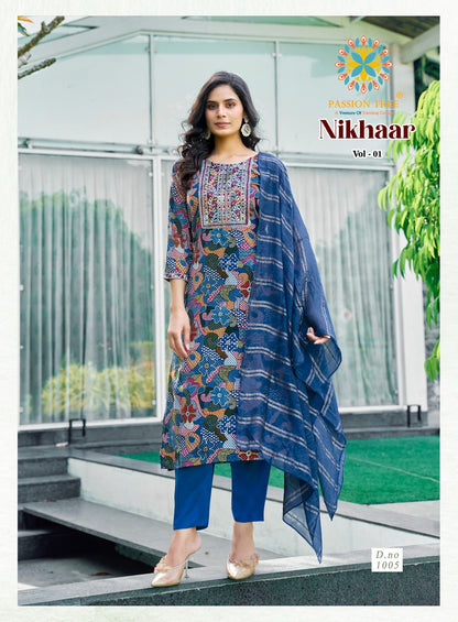 Nikhaar Vol 1 Passion Tree Rayon Readymade Pant Style Suits Exporter Ahmedabad