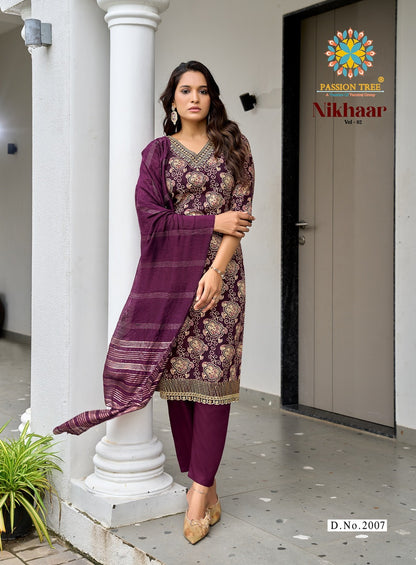 Nikhaar Vol 2 Passion Tree Heavy Rayon Readymade Pant Style Suits Wholesaler Gujarat