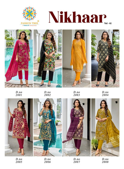 Nikhaar Vol 2 Passion Tree Heavy Rayon Readymade Pant Style Suits Wholesaler Gujarat
