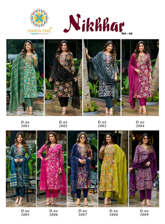Nikhaar Vol 3 Passion Tree Heavy Rayon Readymade Pant Style Suits Wholesale Rate