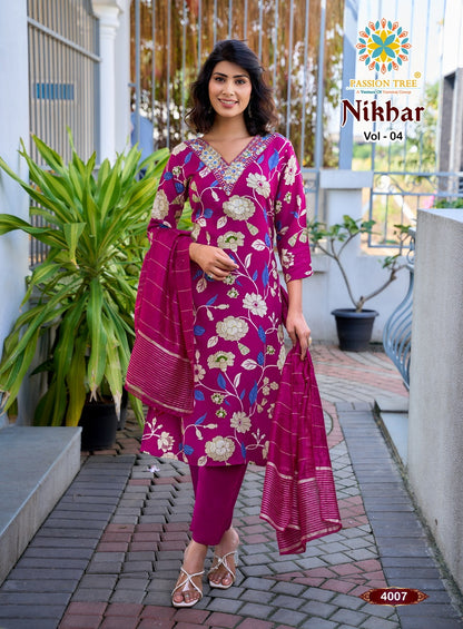 Nikhaar Vol 4 Passion Tree Rayon Readymade Pant Style Suits Manufacturer India