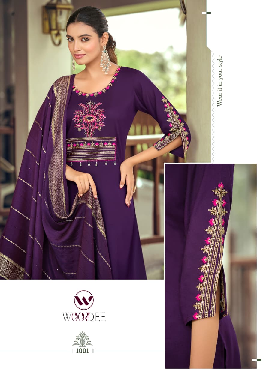 Nikhaar Woodee Rayon Readymade Pant Style Suits Supplier India