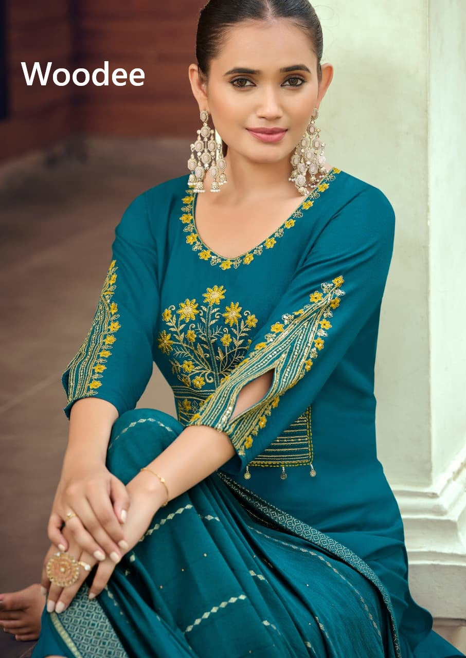 Nikhaar Woodee Rayon Readymade Pant Style Suits Supplier India
