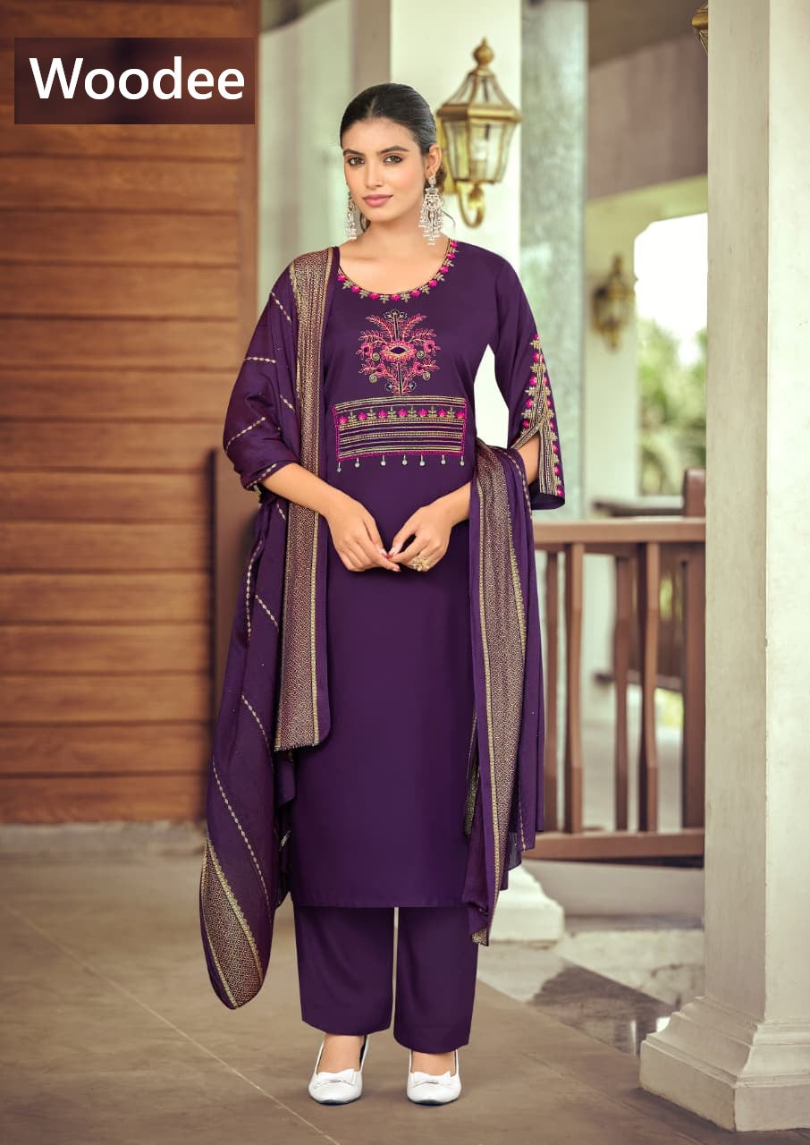 Nikhaar Woodee Rayon Readymade Pant Style Suits Supplier India