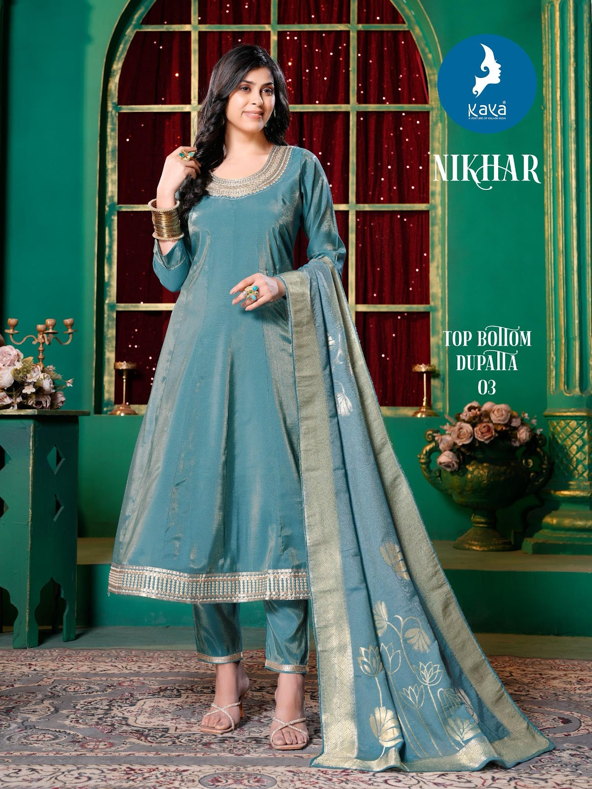 Nikhar Kaya Roman Simmer Readymade Anarkali Suits Supplier Ahmedabad