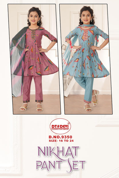 Nikhat Dn 9350 Dt Devi Roman Girls Readymade Pant Suits Exporter