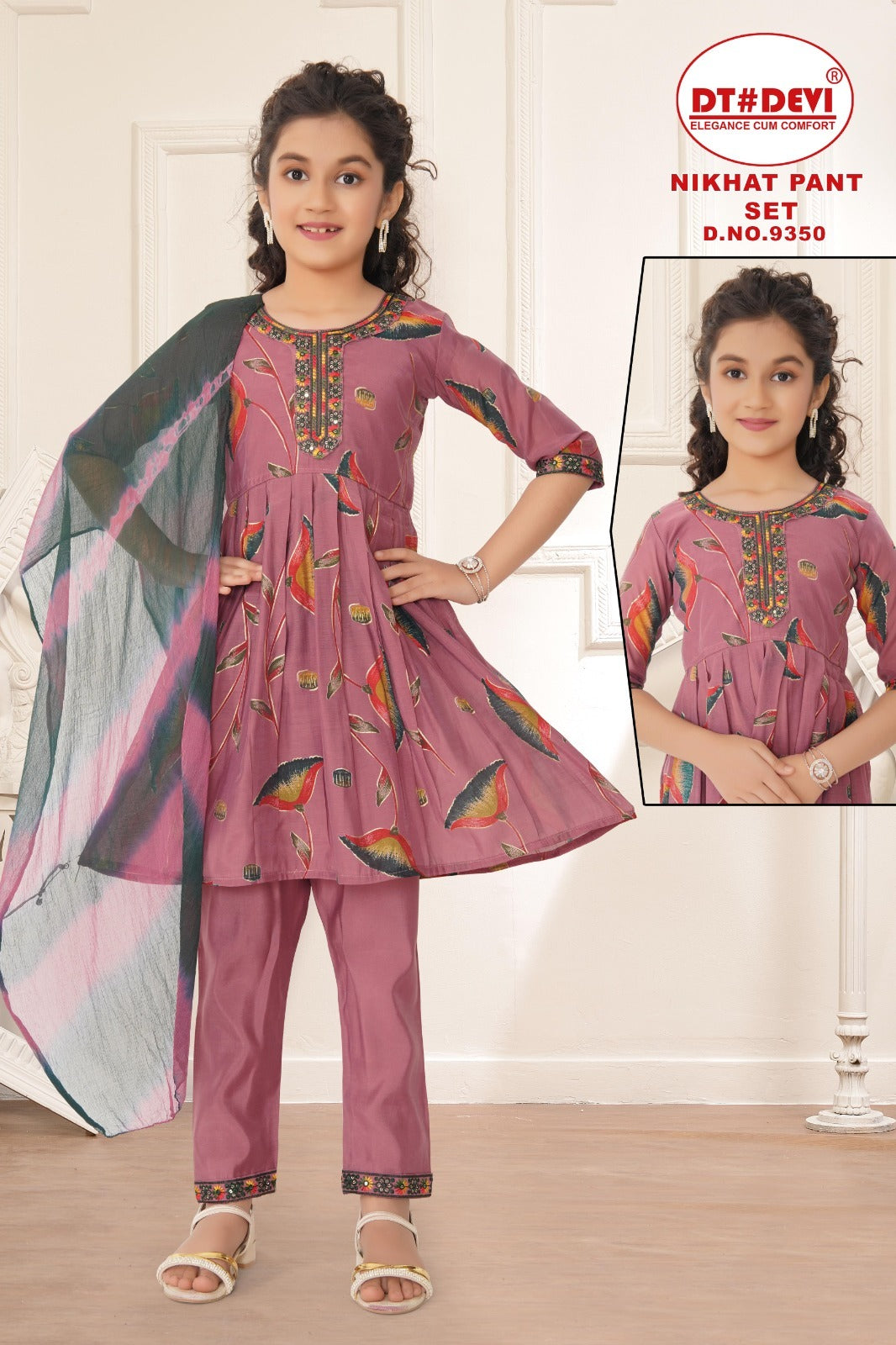 Nikhat Dn 9350 Dt Devi Roman Girls Readymade Pant Suits Exporter