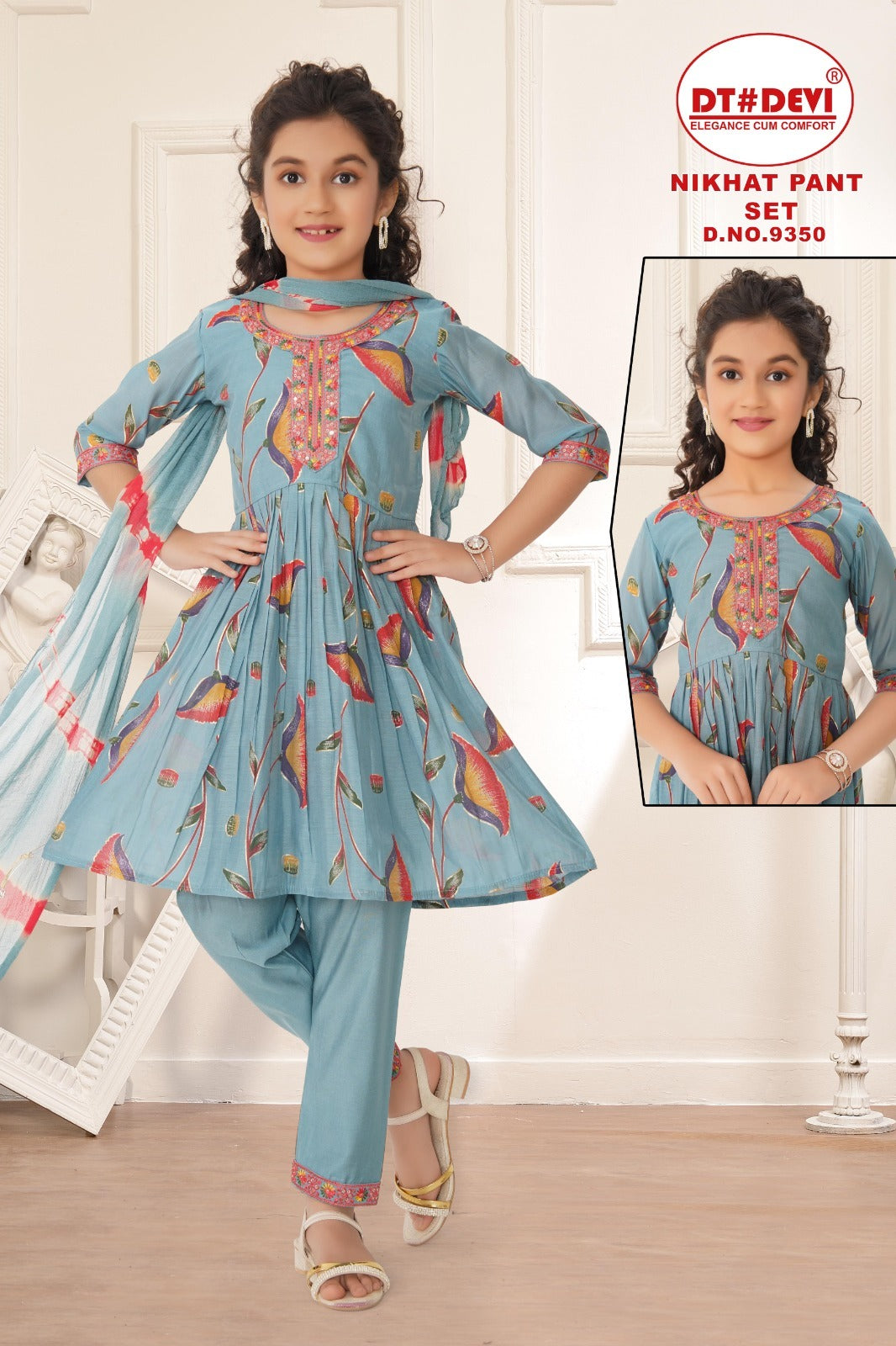 Nikhat Dn 9350 Dt Devi Roman Girls Readymade Pant Suits Exporter