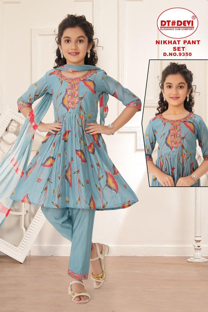 Nikhat Dn 9350 Dt Devi Roman Girls Readymade Pant Suits Exporter