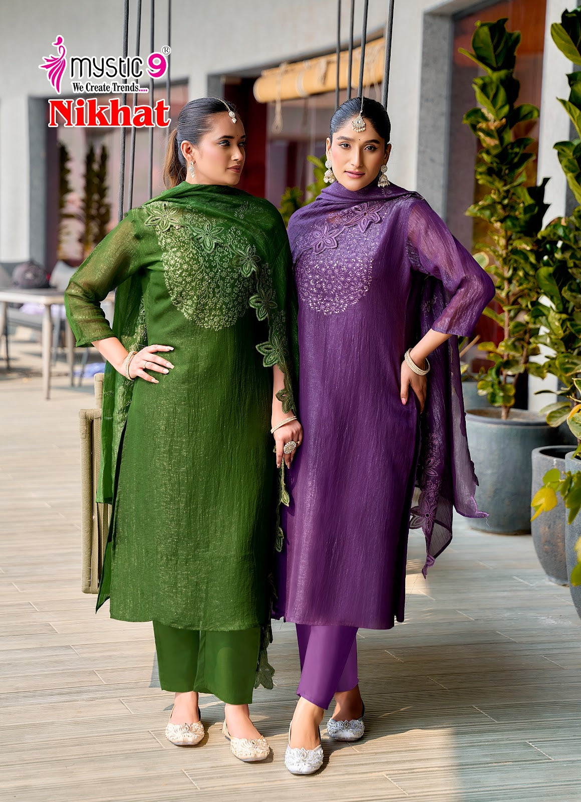 Nikhat Vol 1 Mystic 9 Silk Readymade Pant Style Suits Supplier Ahmedabad