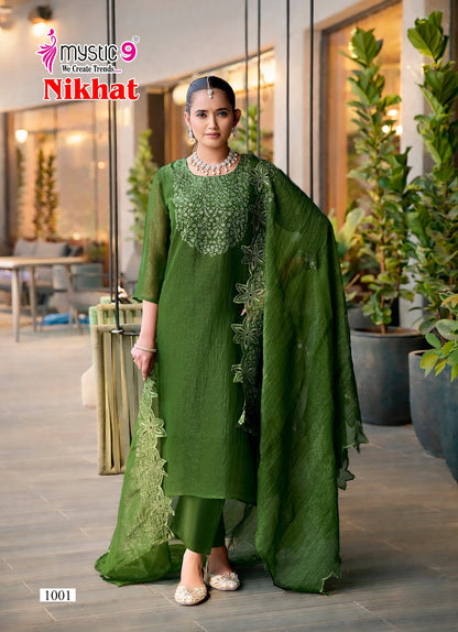 Nikhat Vol 1 Mystic 9 Silk Readymade Pant Style Suits Supplier Ahmedabad
