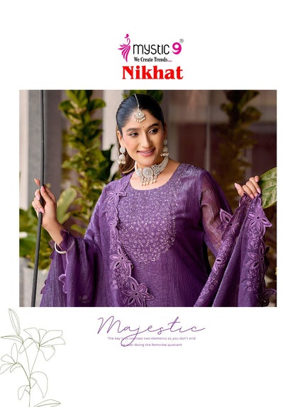 Nikhat Vol 1 Mystic 9 Silk Readymade Pant Style Suits Supplier Ahmedabad