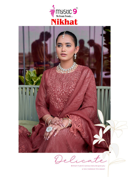 Nikhat Vol 1 Mystic 9 Silk Readymade Pant Style Suits Supplier Ahmedabad