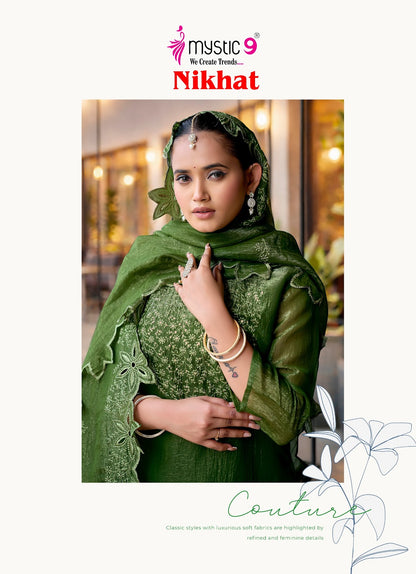 Nikhat Vol 1 Mystic 9 Silk Readymade Pant Style Suits Supplier Ahmedabad