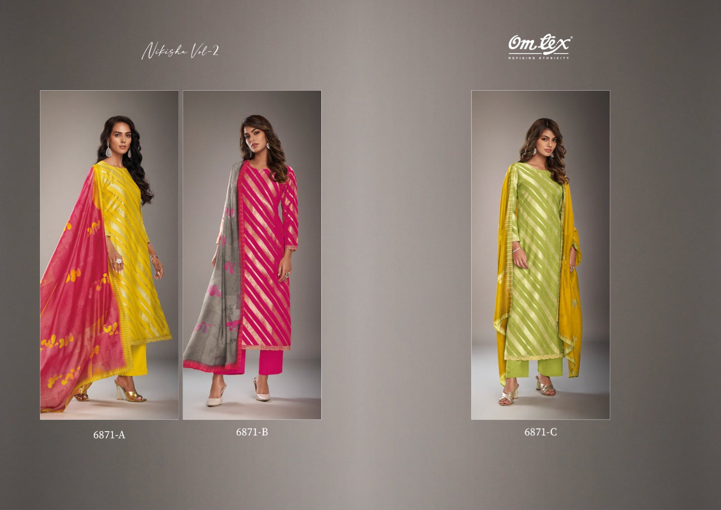 Nikisha Vol 2 6871 Omtex Silk Jacquard Pant Style Suits Exporter Gujarat