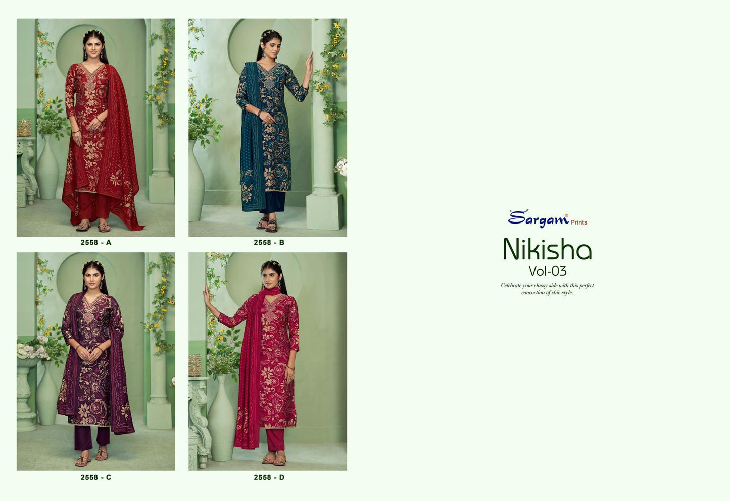 Nikisha Vol 3 2558 Sargam Prints Viscose Modal Pant Style Suits Manufacturer India