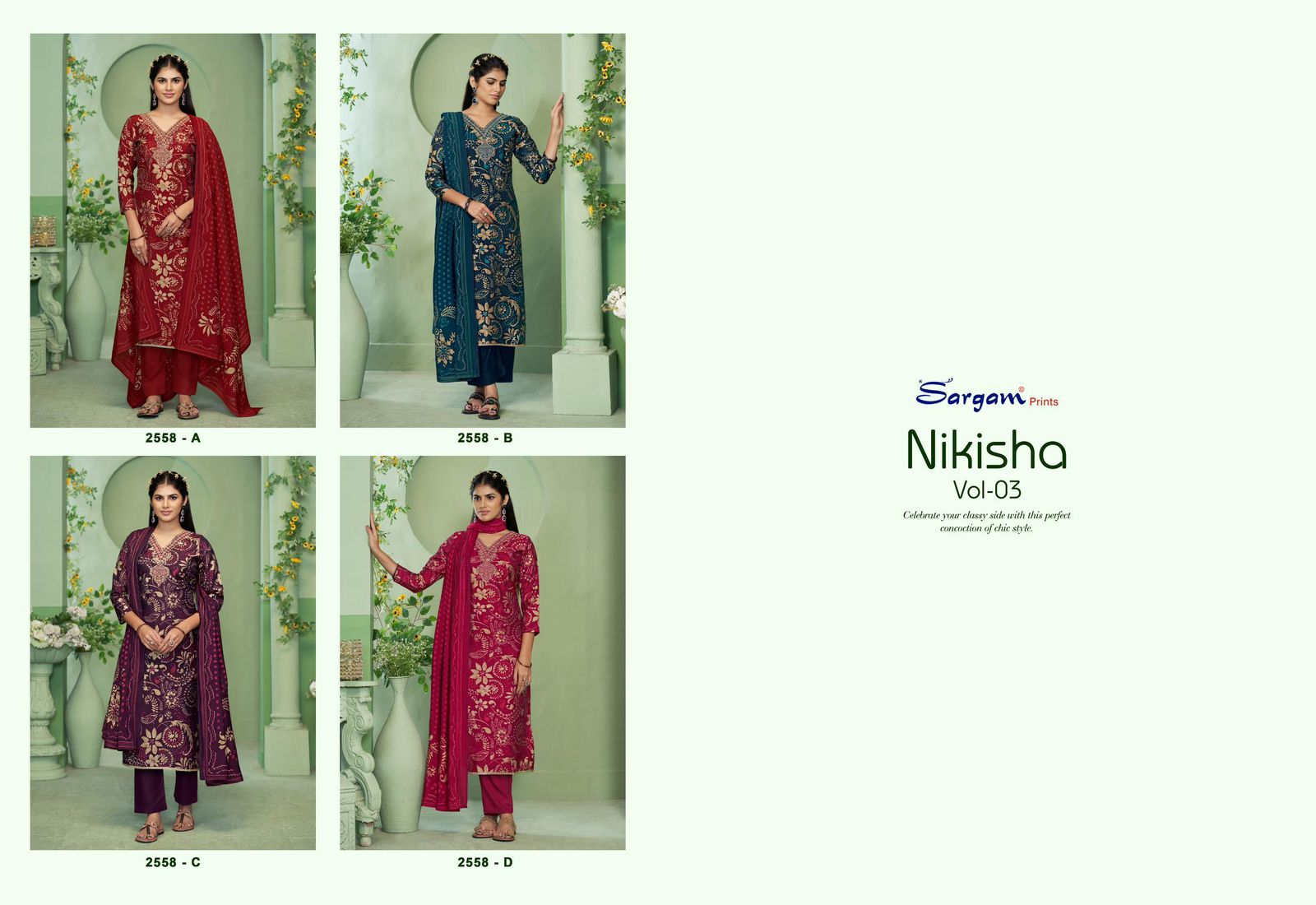 Nikisha Vol 3 2558 Sargam Prints Viscose Modal Pant Style Suits Manufacturer India