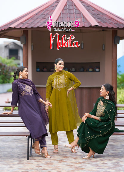 Nikita Vol 1 Mystic 9 Roman Silk Readymade Anarkali Suits Supplier India