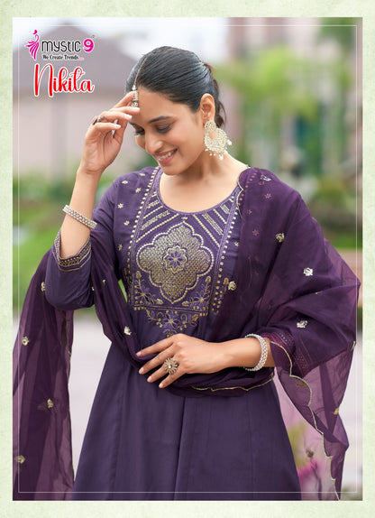 Nikita Vol 1 Mystic 9 Roman Silk Readymade Anarkali Suits Supplier India