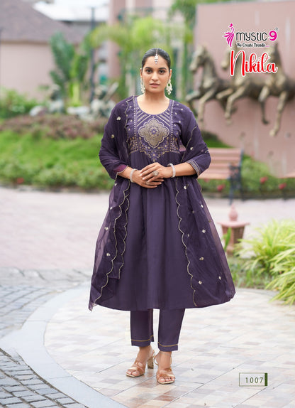 Nikita Vol 1 Mystic 9 Roman Silk Readymade Anarkali Suits Supplier India