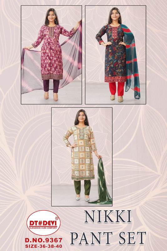 Nikki Dn 9367 Dt Devi Roman Silk Girls Readymade Pant Suits Supplier Gujarat