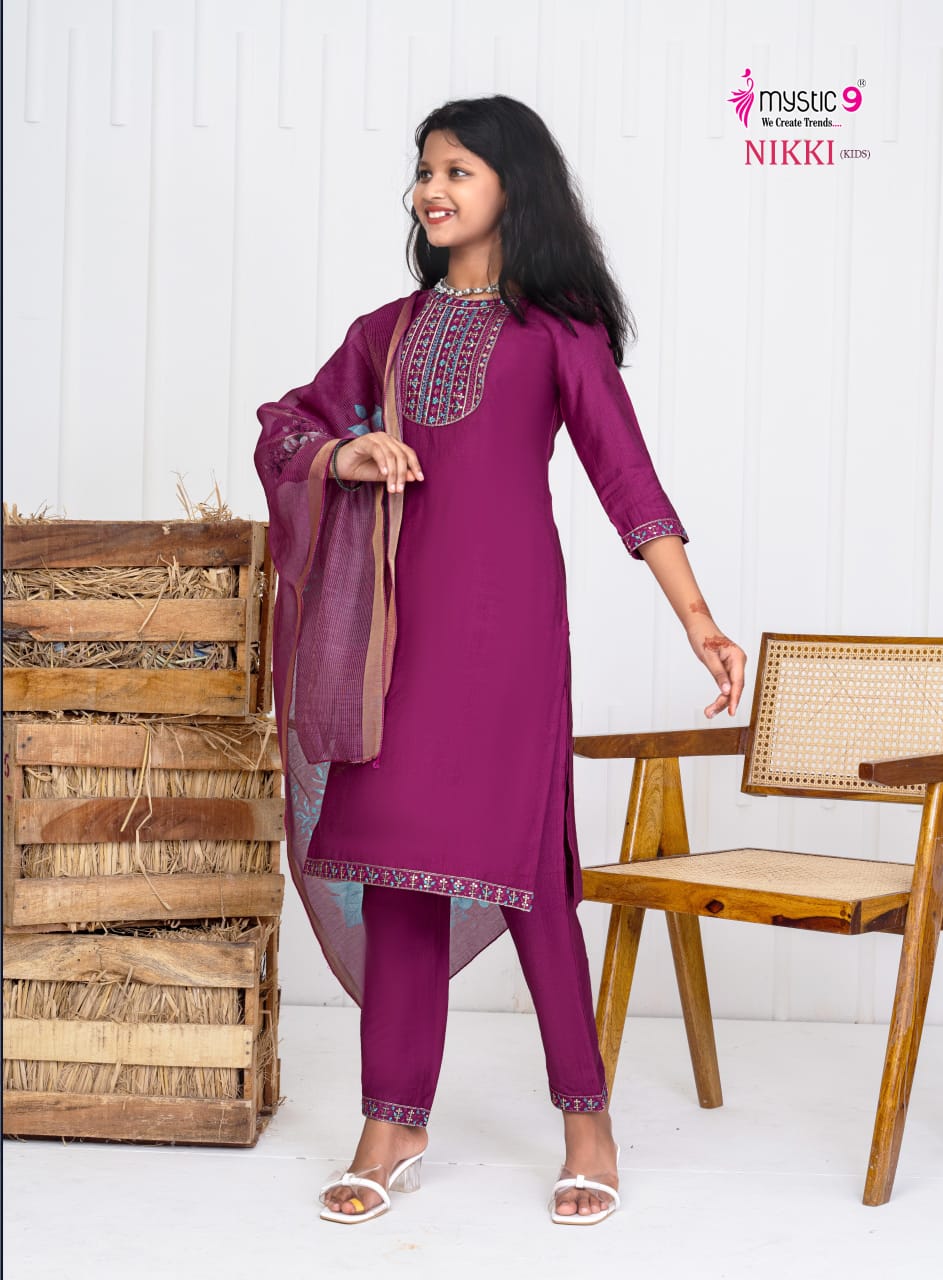 Nikki Vol 1 Mystic 9 Vertican Girls Readymade Pant Suits Wholesaler Ahmedabad