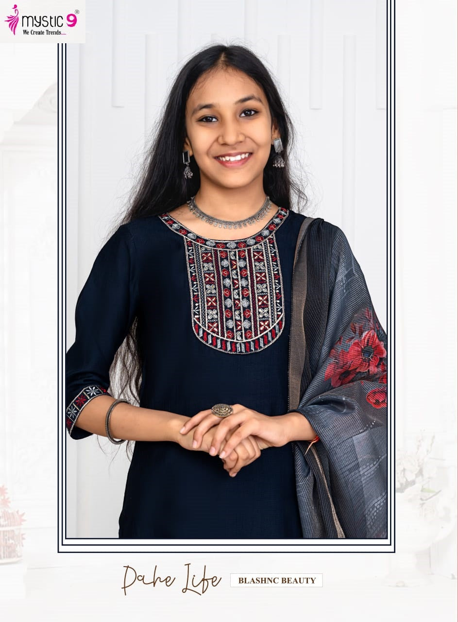 Nikki Vol 1 Mystic 9 Vertican Girls Readymade Pant Suits Wholesaler Ahmedabad