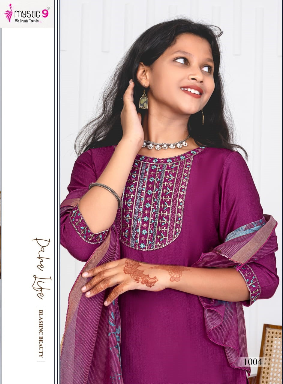 Nikki Vol 1 Mystic 9 Vertican Girls Readymade Pant Suits Wholesaler Ahmedabad