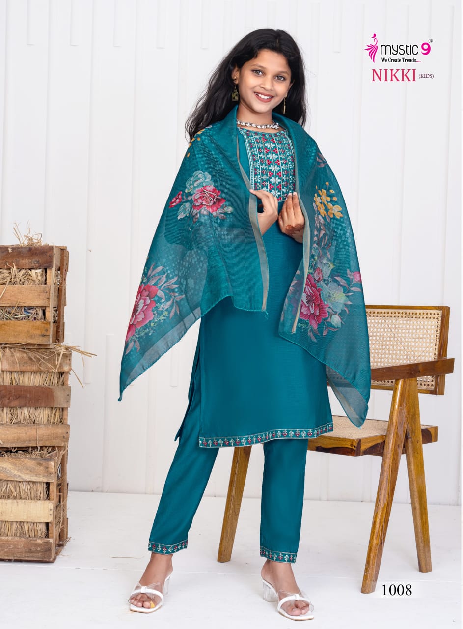 Nikki Vol 1 Mystic 9 Vertican Girls Readymade Pant Suits Wholesaler Ahmedabad