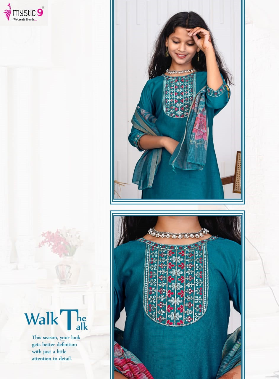 Nikki Vol 1 Mystic 9 Vertican Girls Readymade Pant Suits Wholesaler Ahmedabad