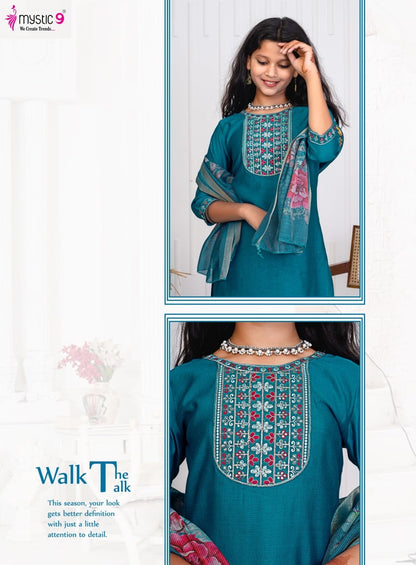 Nikki Vol 1 Mystic 9 Vertican Girls Readymade Pant Suits Wholesaler Ahmedabad