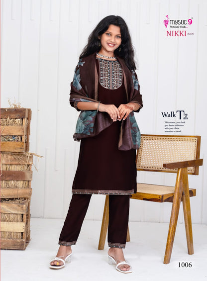 Nikki Vol 1 Mystic 9 Vertican Girls Readymade Pant Suits Wholesaler Ahmedabad