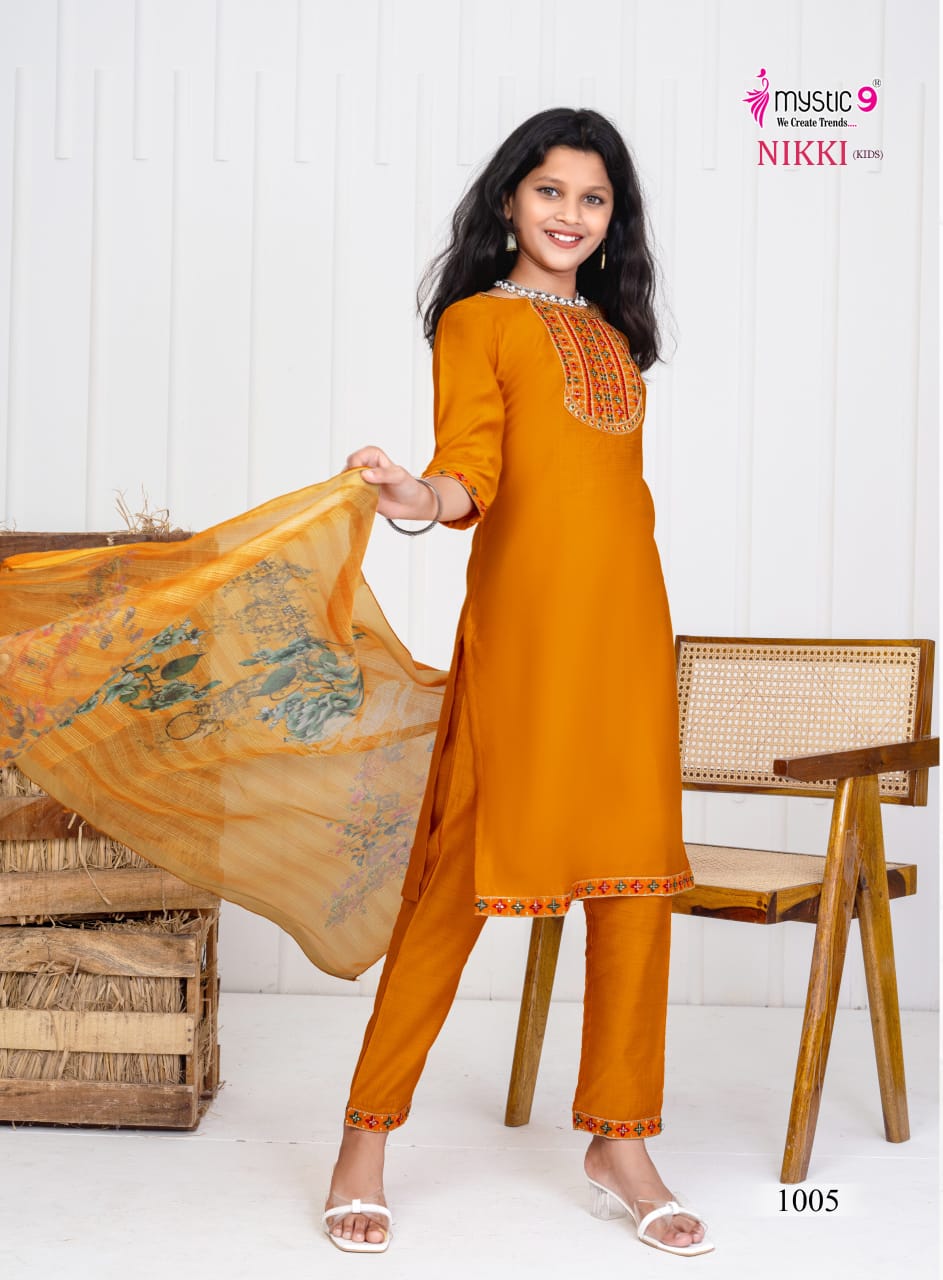 Nikki Vol 1 Mystic 9 Vertican Girls Readymade Pant Suits Wholesaler Ahmedabad