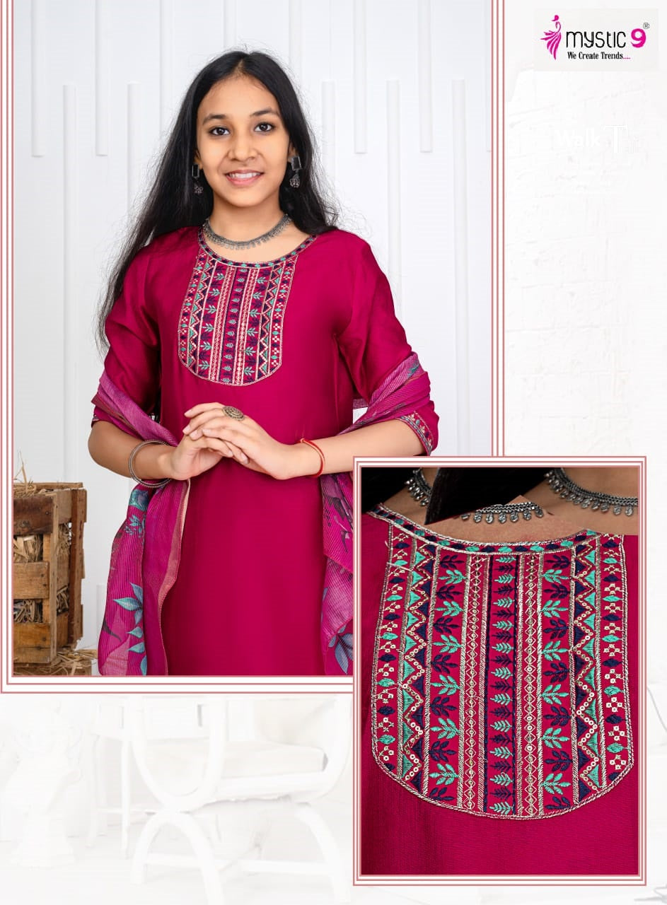 Nikki Vol 1 Mystic 9 Vertican Girls Readymade Pant Suits Wholesaler Ahmedabad