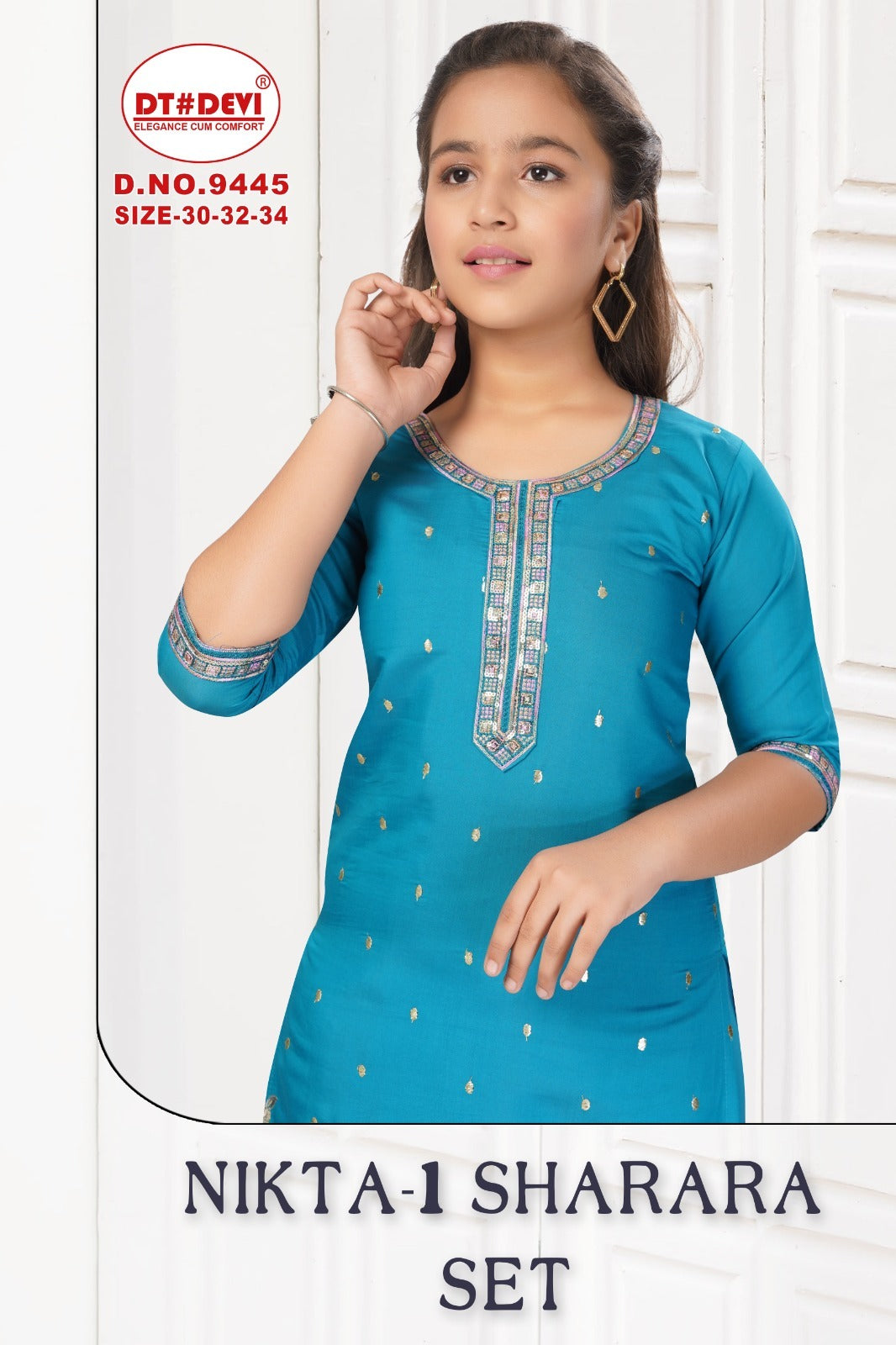 Nikta Vol 1 9445 Dt Devi Roman Silk Girls Readymade Sharara Suits Supplier Ahmedabad