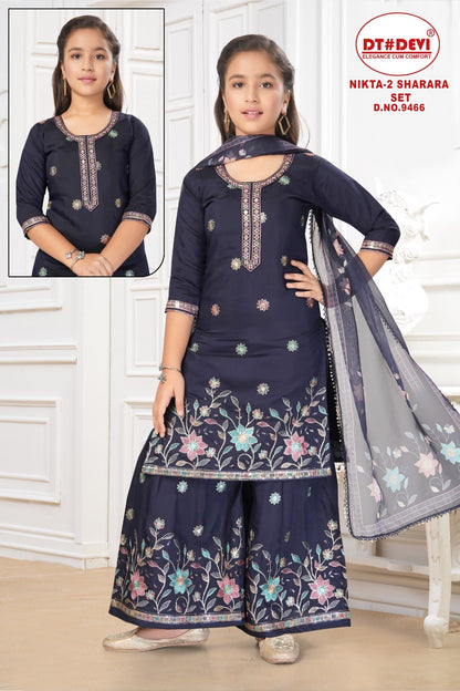 Nikta Vol 2 9466 Dt Devi Roman Silk Girls Readymade Sharara Suits Manufacturer Ahmedabad