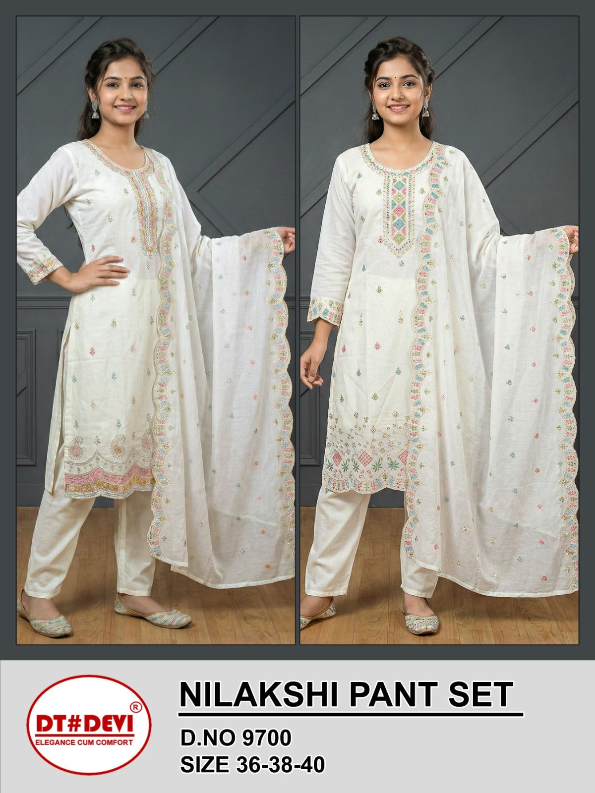 Nilakshi 9700 Dt Devi Roman Silk Girls Readymade Pant Suits Supplier