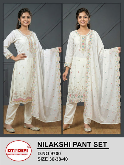 Nilakshi 9700 Dt Devi Roman Silk Girls Readymade Pant Suits Supplier