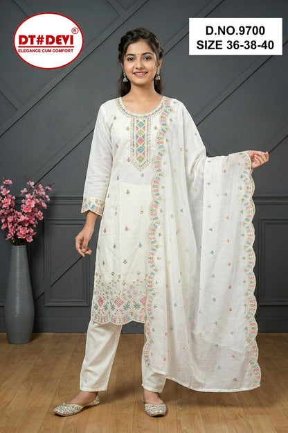 Nilakshi 9700 Dt Devi Roman Silk Girls Readymade Pant Suits Supplier