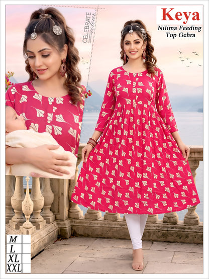 Nilima Ghera Keya Rayon Feeding Kurtis Wholesaler Ahmedabad