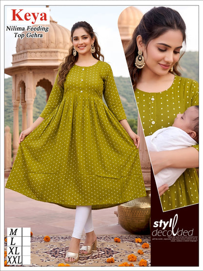 Nilima Ghera Keya Rayon Feeding Kurtis Wholesaler Ahmedabad