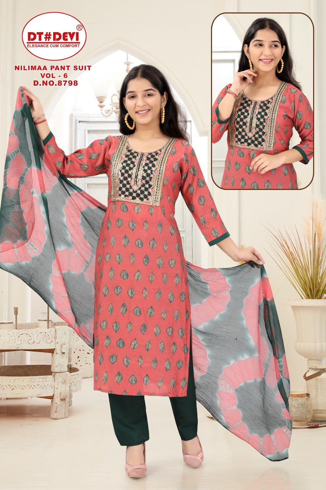 Nilimaa Vol 6 Dn 8798 Dt Devi Modal Girls Readymade Pant Suits Exporter India