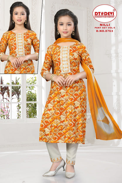 Nilli Vol 5 8763 Dt Devi Rayon Girls Readymade Pant Suits Wholesale Price
