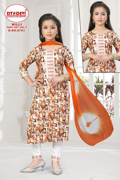 Nilli Vol 5 8763 Dt Devi Rayon Girls Readymade Pant Suits Wholesale Price