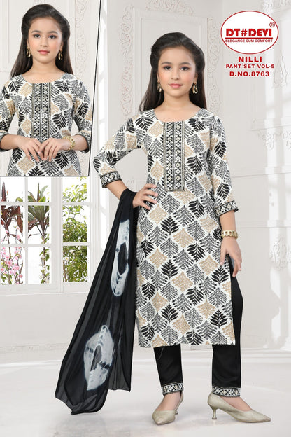 Nilli Vol 5 8763 Dt Devi Rayon Girls Readymade Pant Suits Wholesale Price