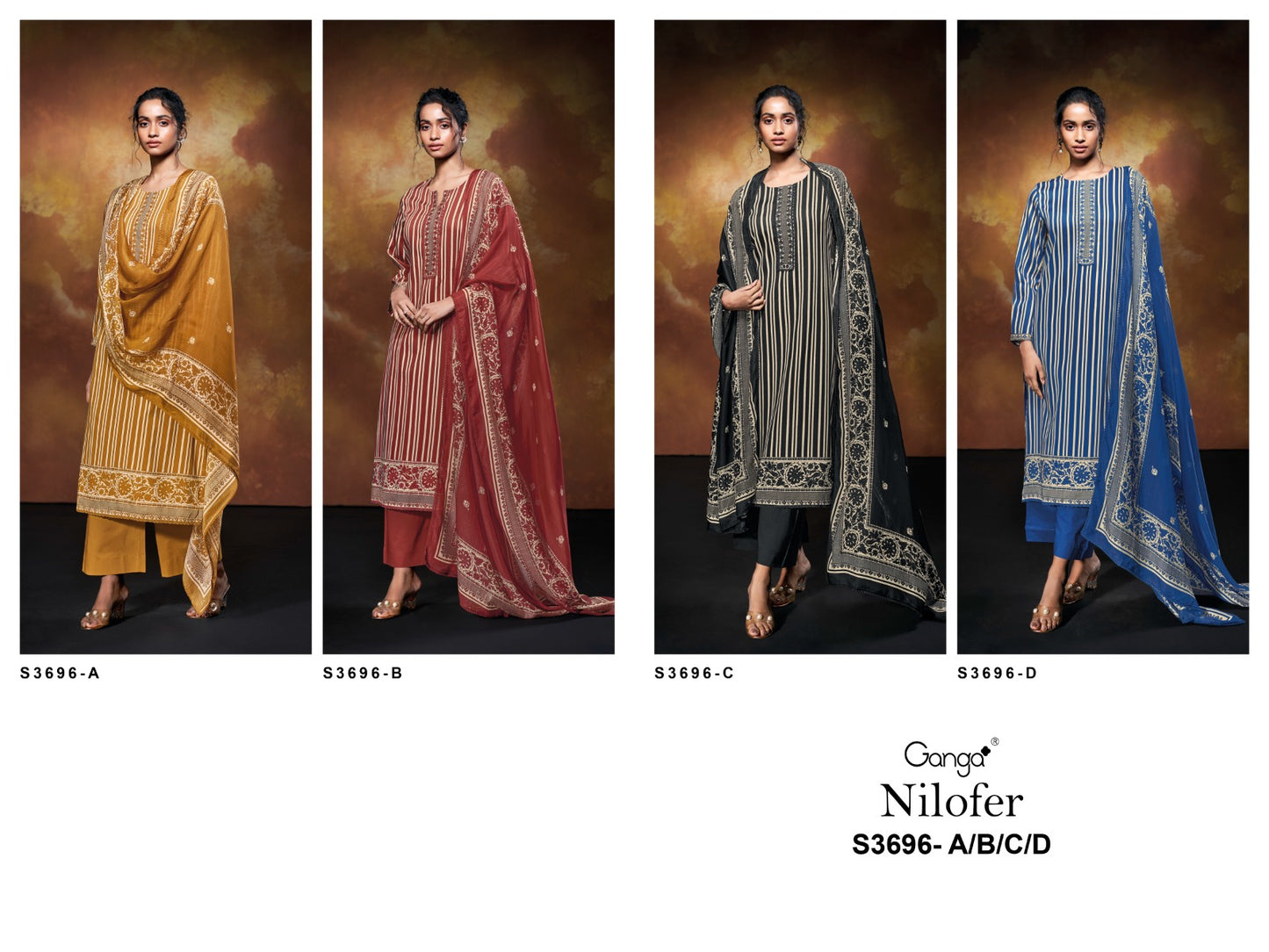Nilofer 3696 Ganga Premium Cotton Plazzo Style Suits Manufacturer Ahmedabad